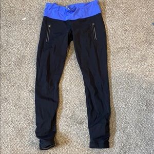 Black lululemon leggings blue waist band